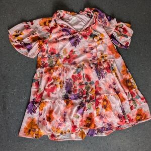 H&M Floral Womens Slip On Flutter Sleeve Summer Mini Dress Sz M